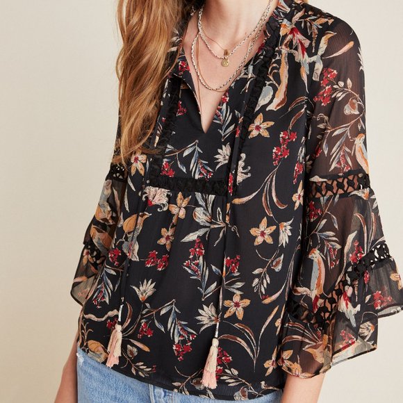Anthropologie Tops - Maeve Odette Floral Peasant Blouse
